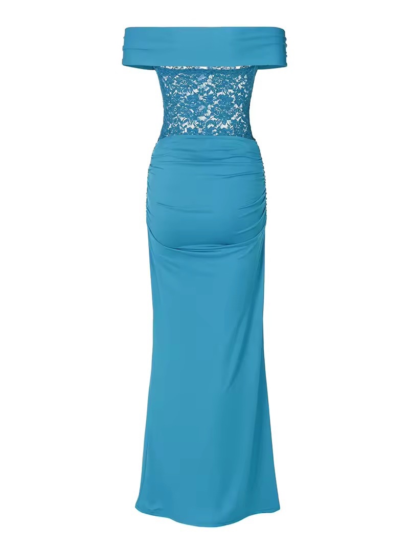Off Shoulder Lace Mesh Bodycon Maxi Dress