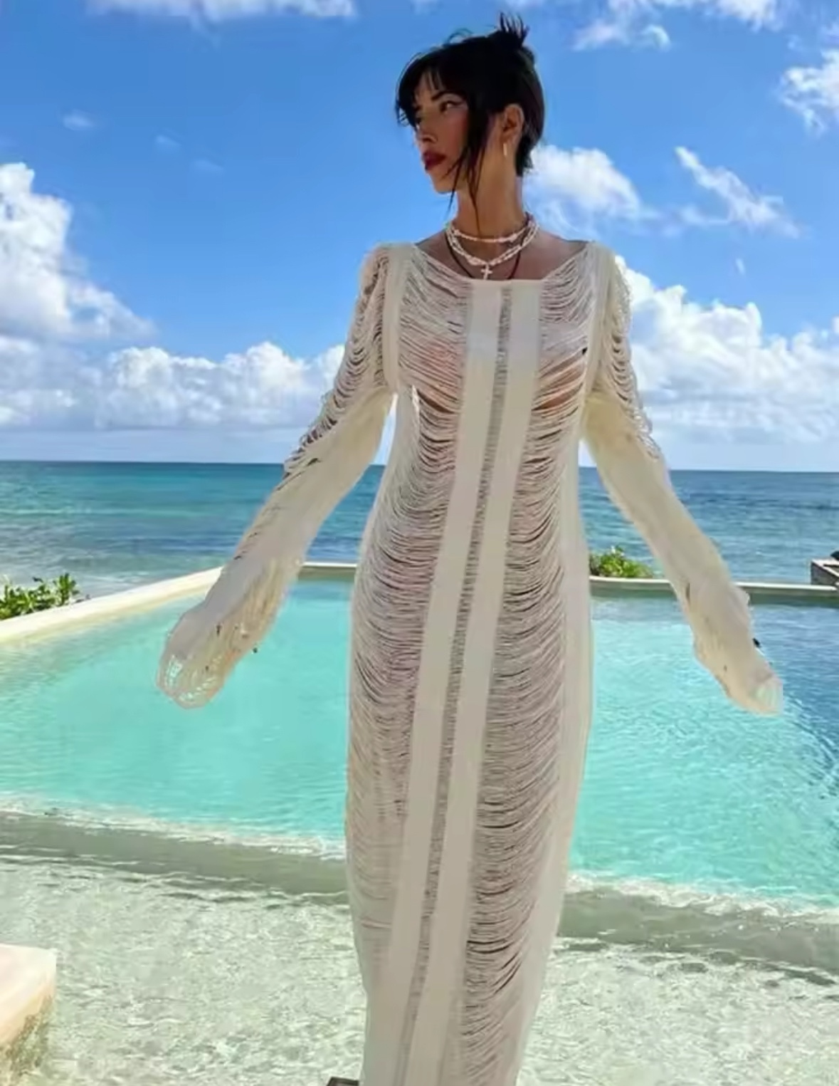 Open Back Summer Beach Crochet Backless Cover Up Dress