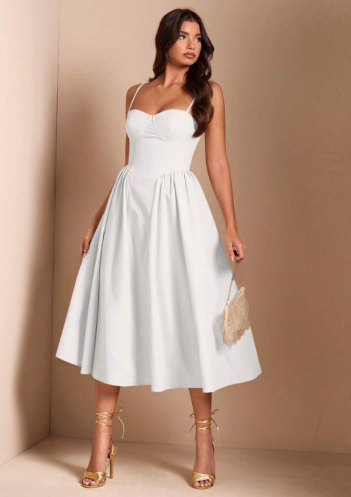 Spaghetti Strap Sleeveless A-Line Midi Dress