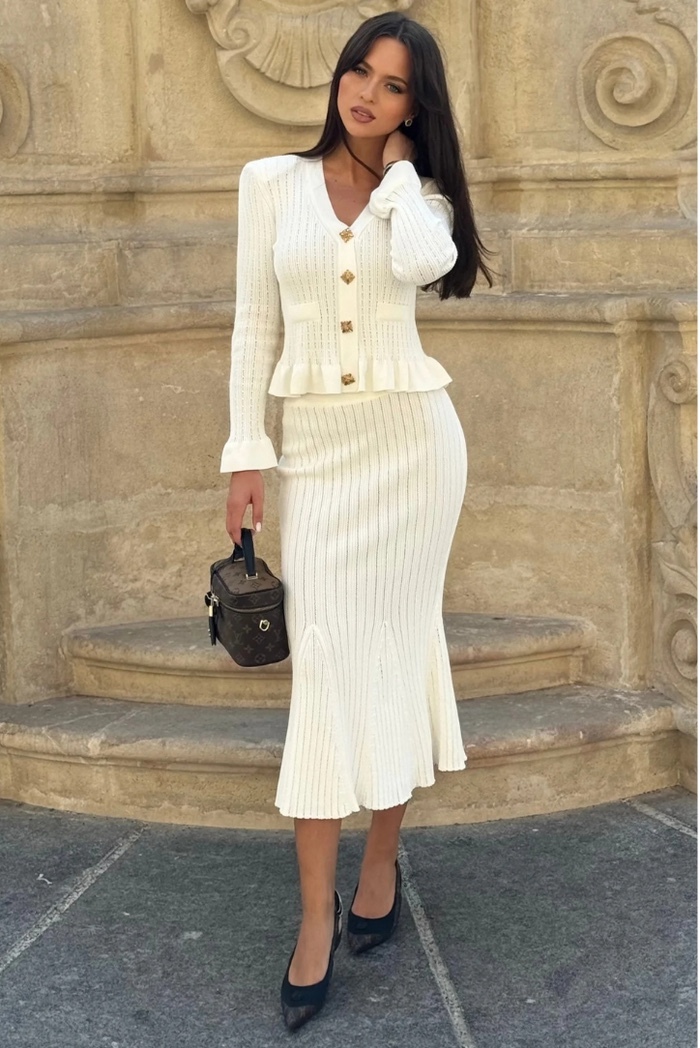 Elegant Button Long Sleeve Shirt & Maxi Skirt Set