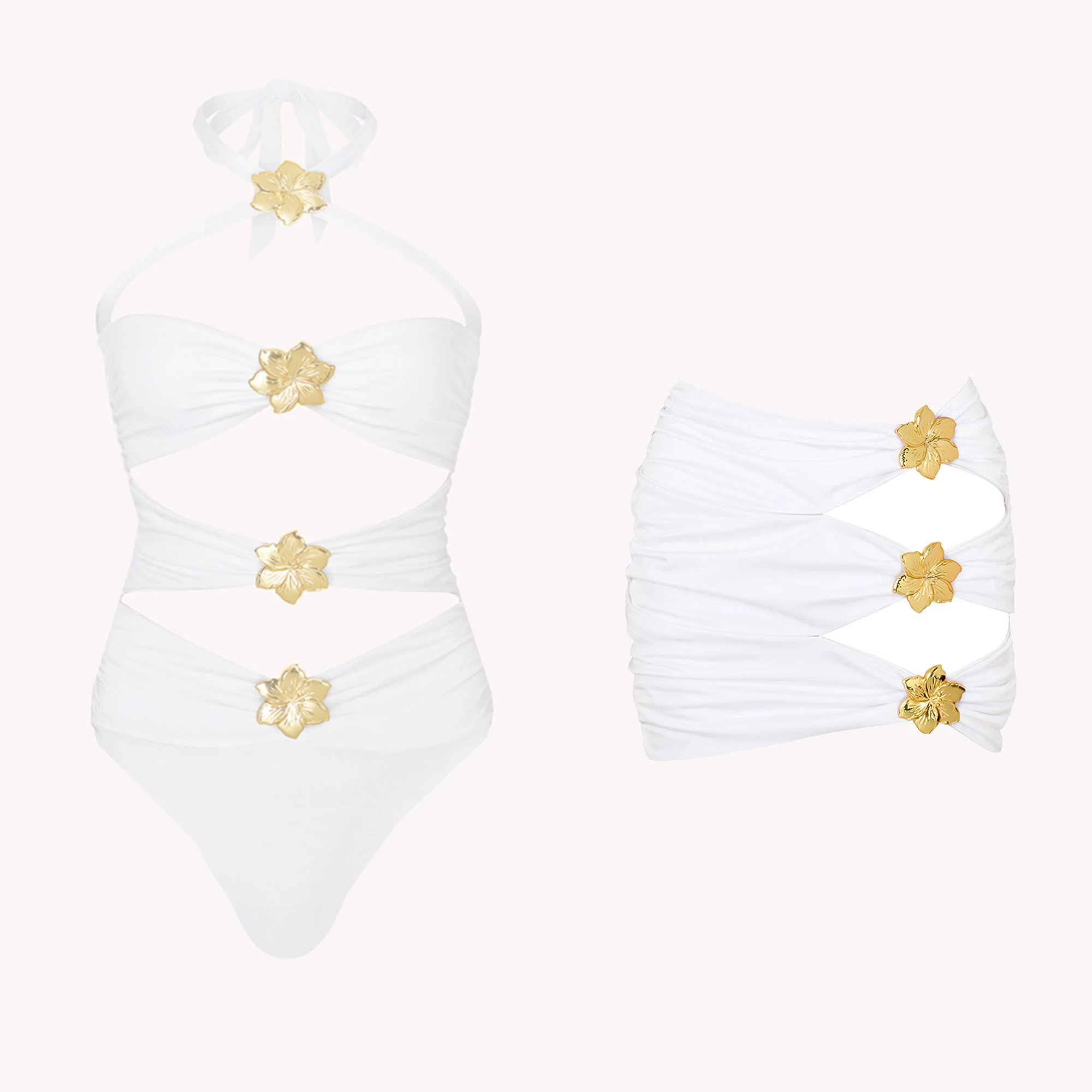 Gold Detail Cut Out Bikini & Cover Up Set