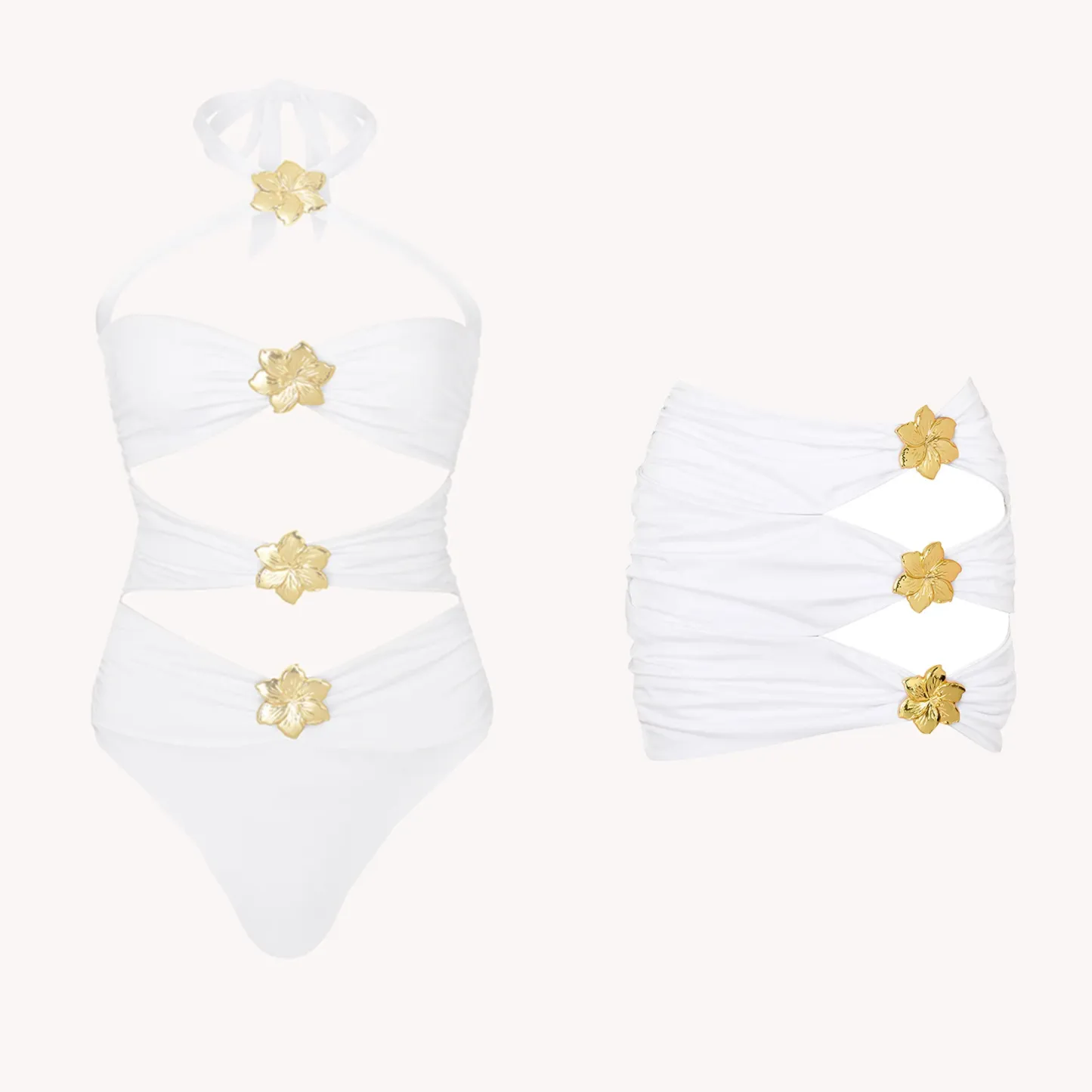 Gold Detail Cut Out Bikini & Cover Up Set