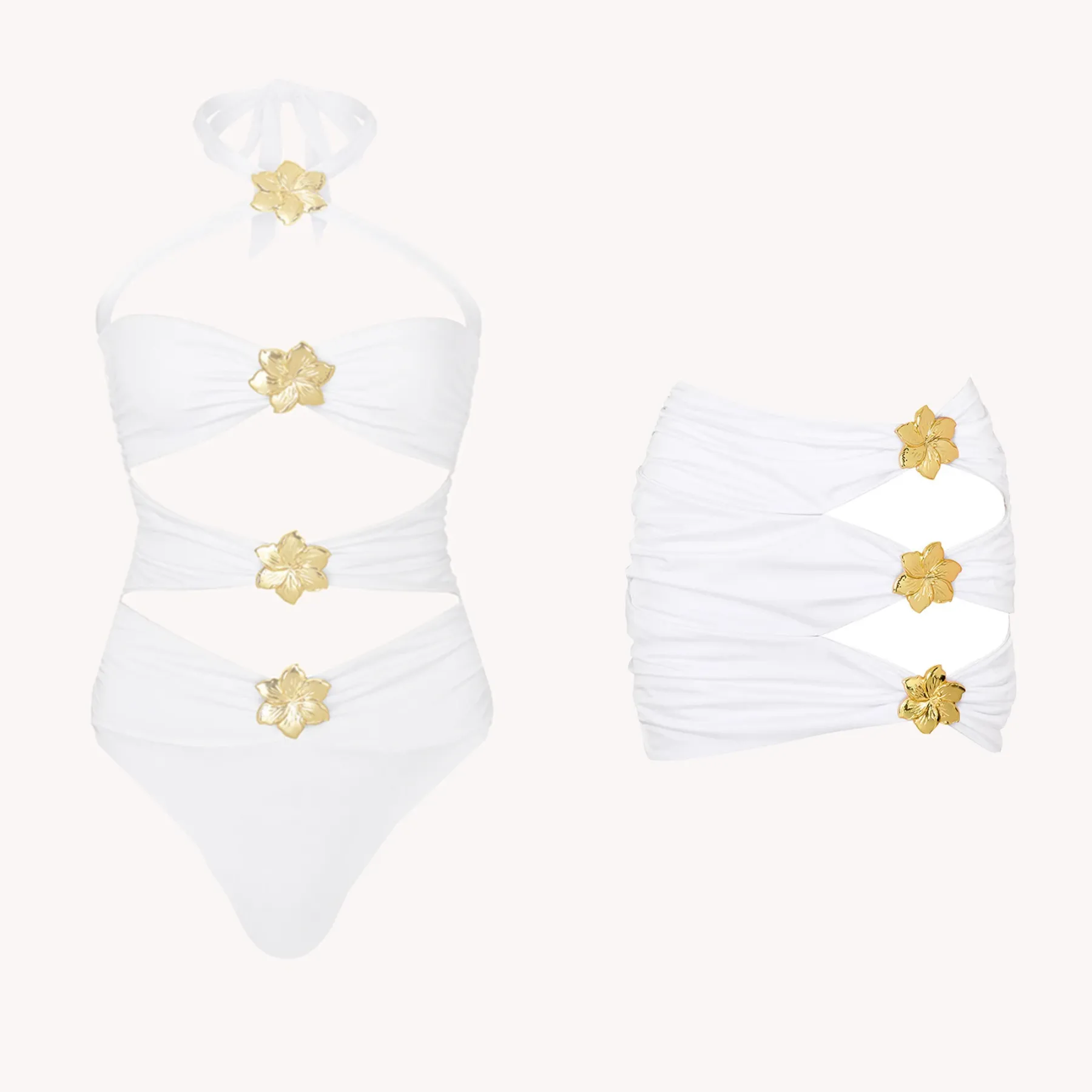 Gold Detail Cut Out Bikini & Cover Up Set