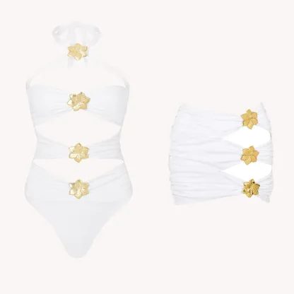Gold Detail Cut Out Bikini & Cover Up Set