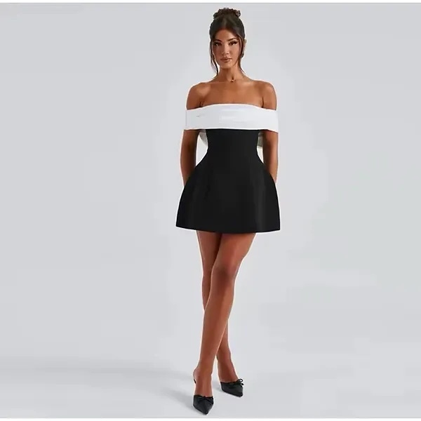 White Bow Black Mini Dress