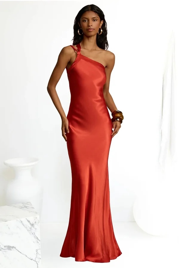 Red One Shoulder Backless Elegant Maxi Dress