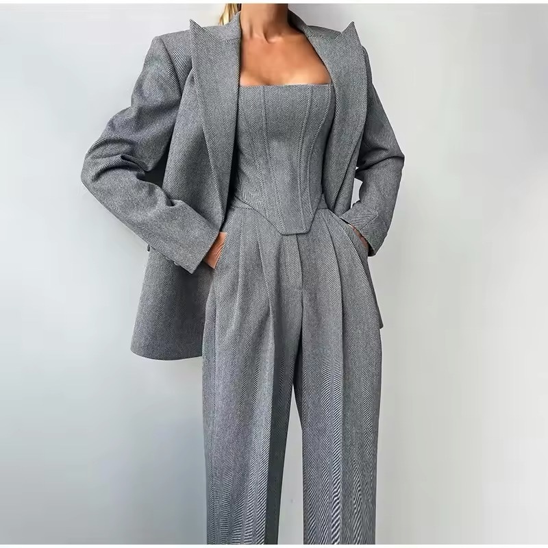 Elegant Office Style 3 Piece Top Jacket & Pants Set