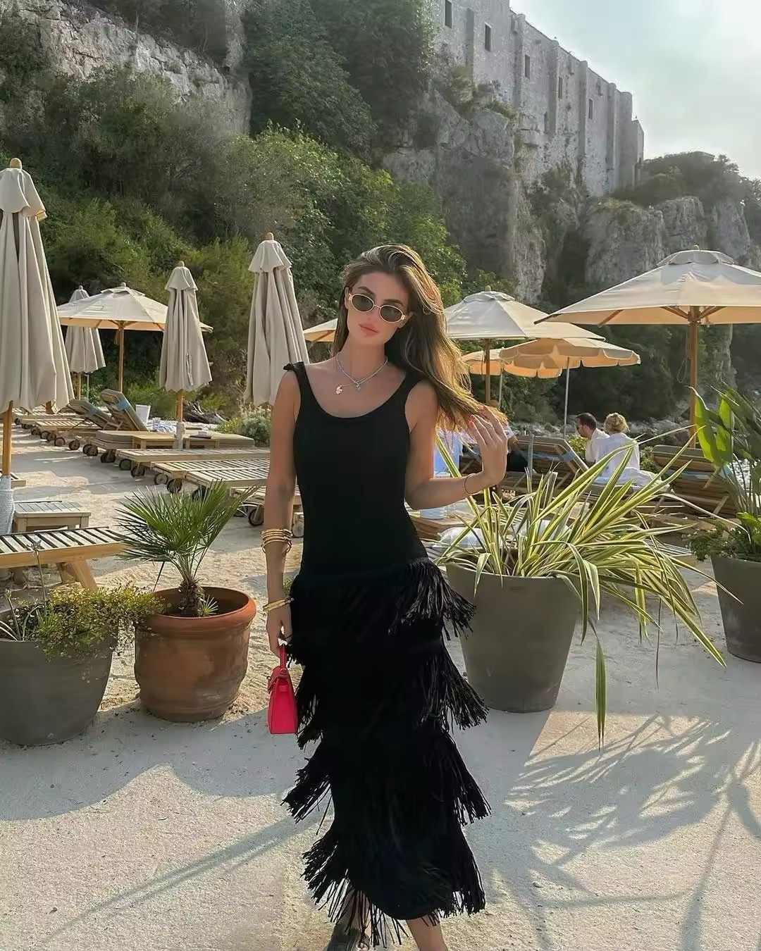 Tassel Sleeveless Bodycon Summer Vacation Holiday Maxi Dress