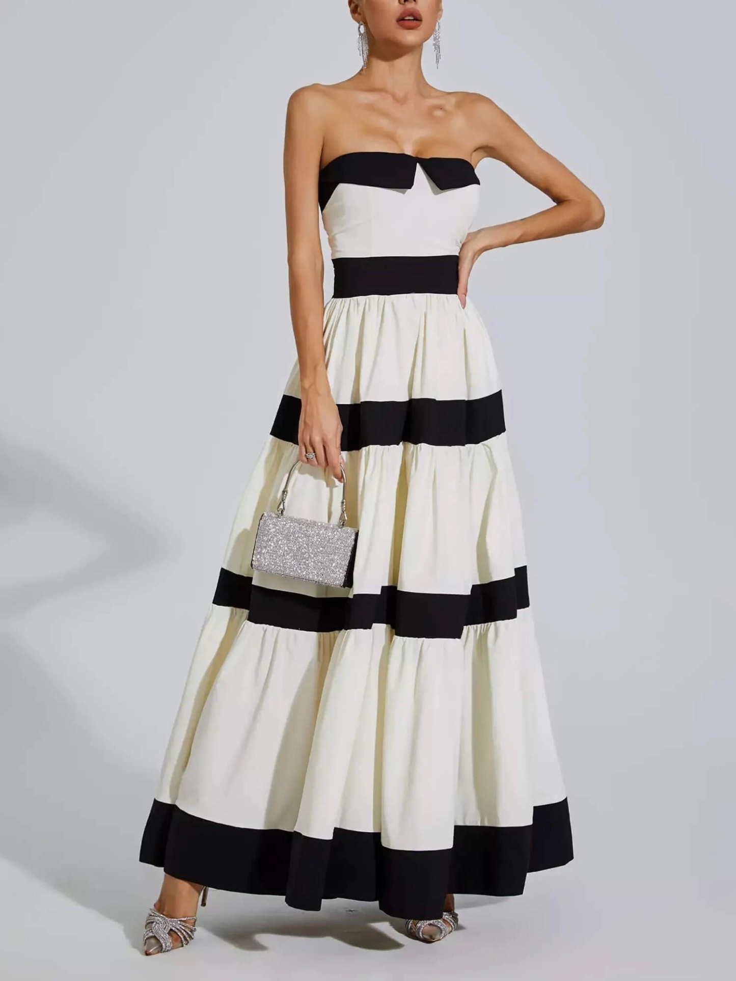 Striped Contrast Color Holiday Maxi Dress