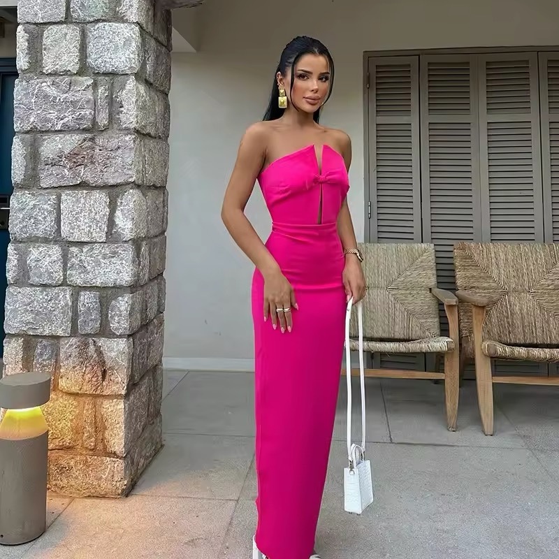 Strapless Bow Bodycon Long Maxi Dress