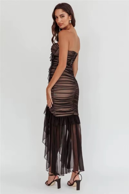 Strapless Mesh Bodycon Midi Dress