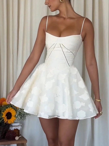Spaghetti Strap A Line Summer Vacation Mini Dress