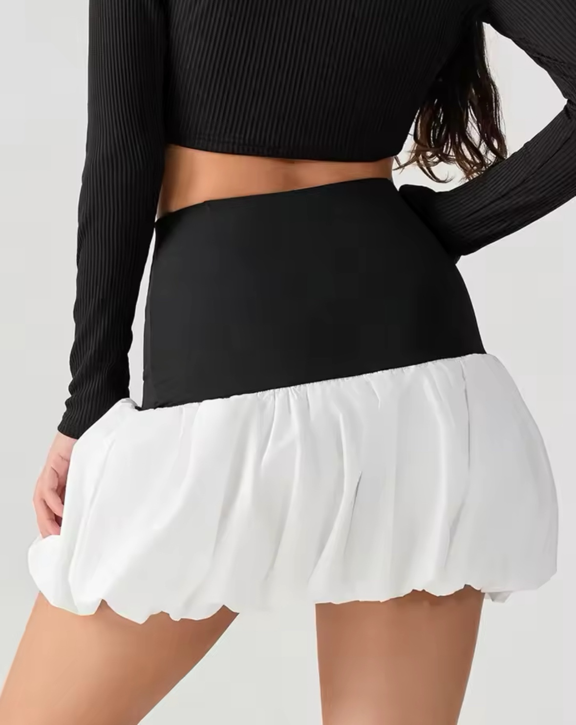 Contrast Color High Waist Bubble Mini Skirt
