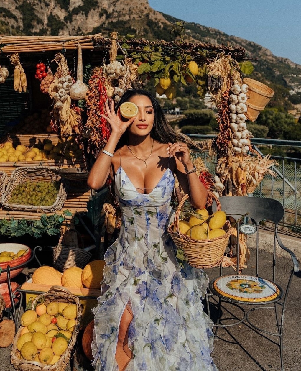 Blue Floral V Neck Ruffle Summer Vacation Maxi Dress