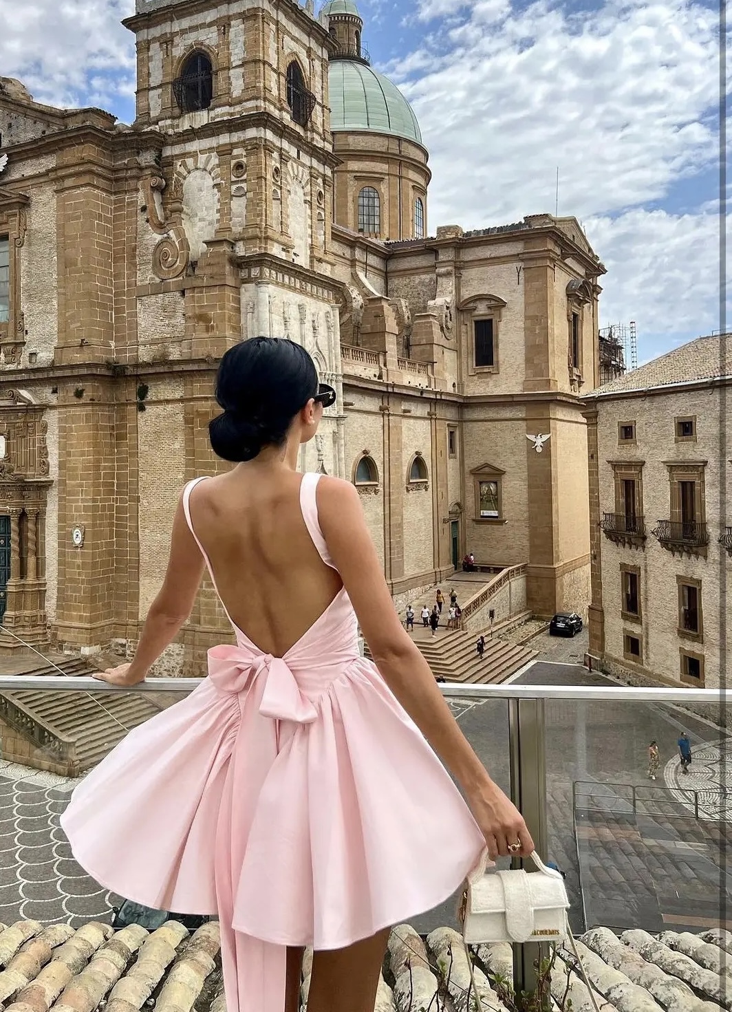 Pink A Line Vacation Bow Backless Short Mini Dress