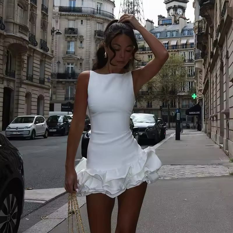 Bubble Hem Ruffle Sleeveless Mini Dress With Built in Shorts
