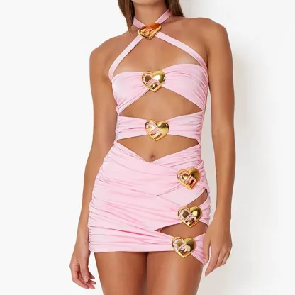 Gokd Heart Cut Out One Piece Bikini and Skirt 