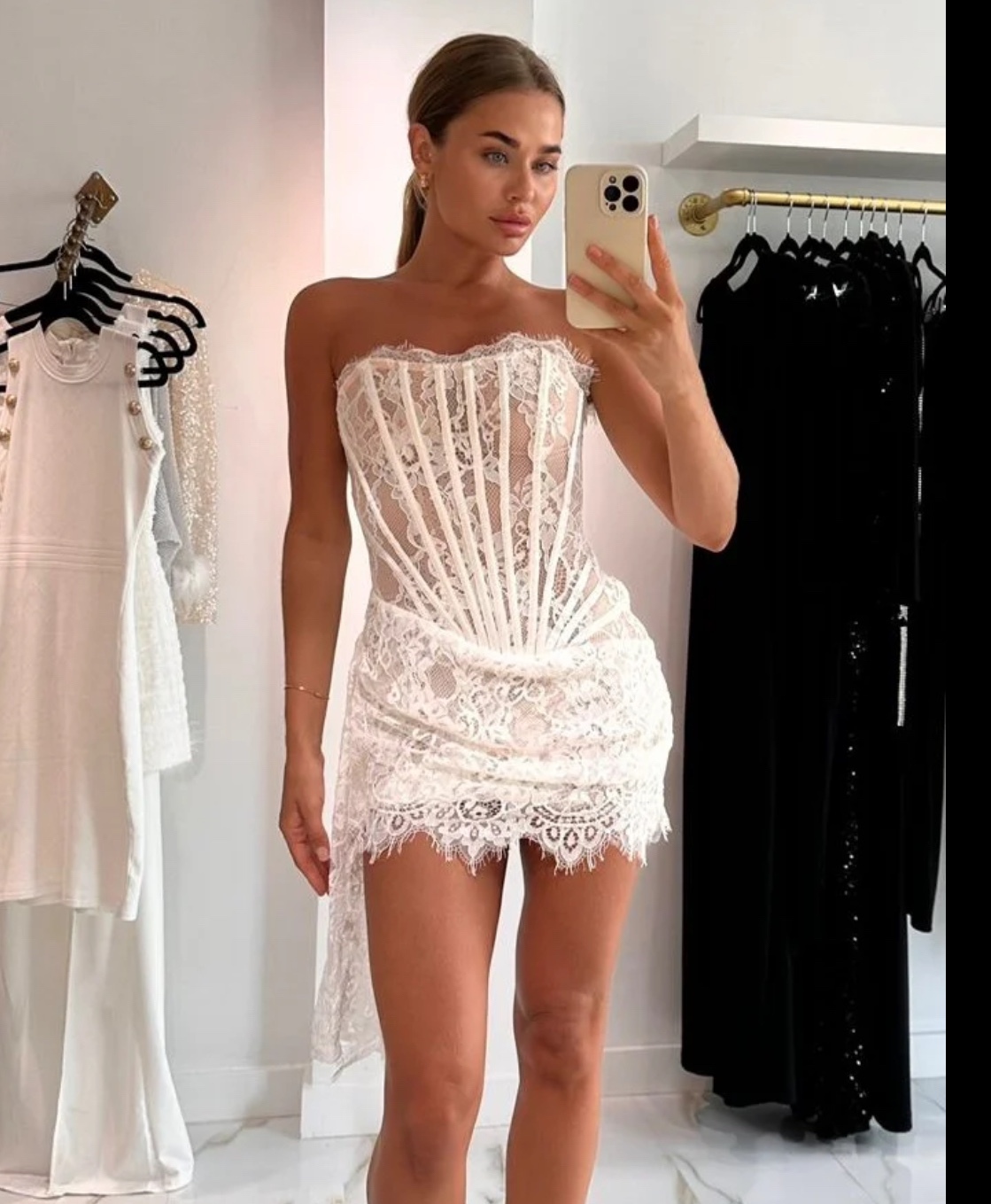 Lace Corset Detail Draped Mini Dress