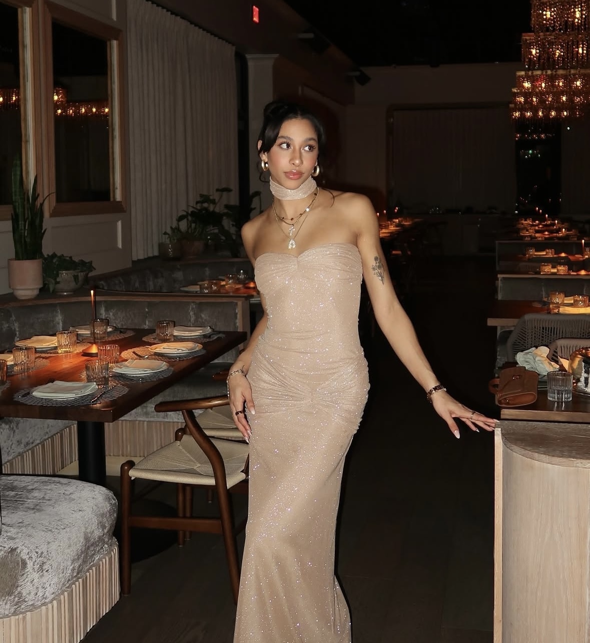Gold Strapless Sequin Glitter Maxi Elegant Party Club Wrap Ruched Dress