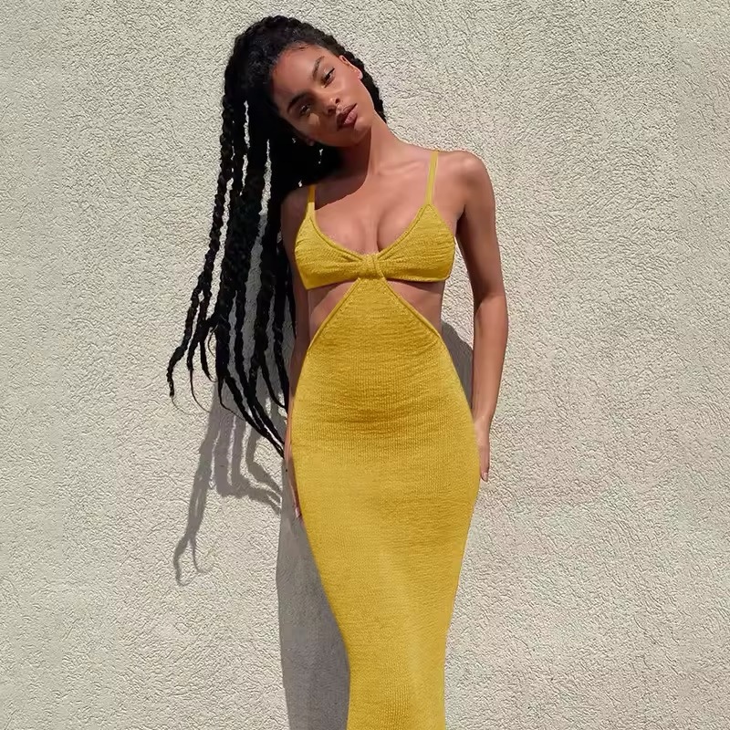 Sleeveless Cut Out Summer Holiday Bodycon Open Backless Maxi Dress