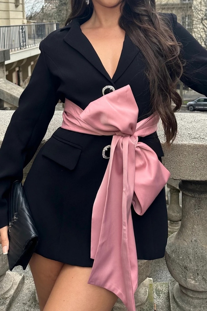 Bow Wrap Long Sleeve Elegant Mini Dress