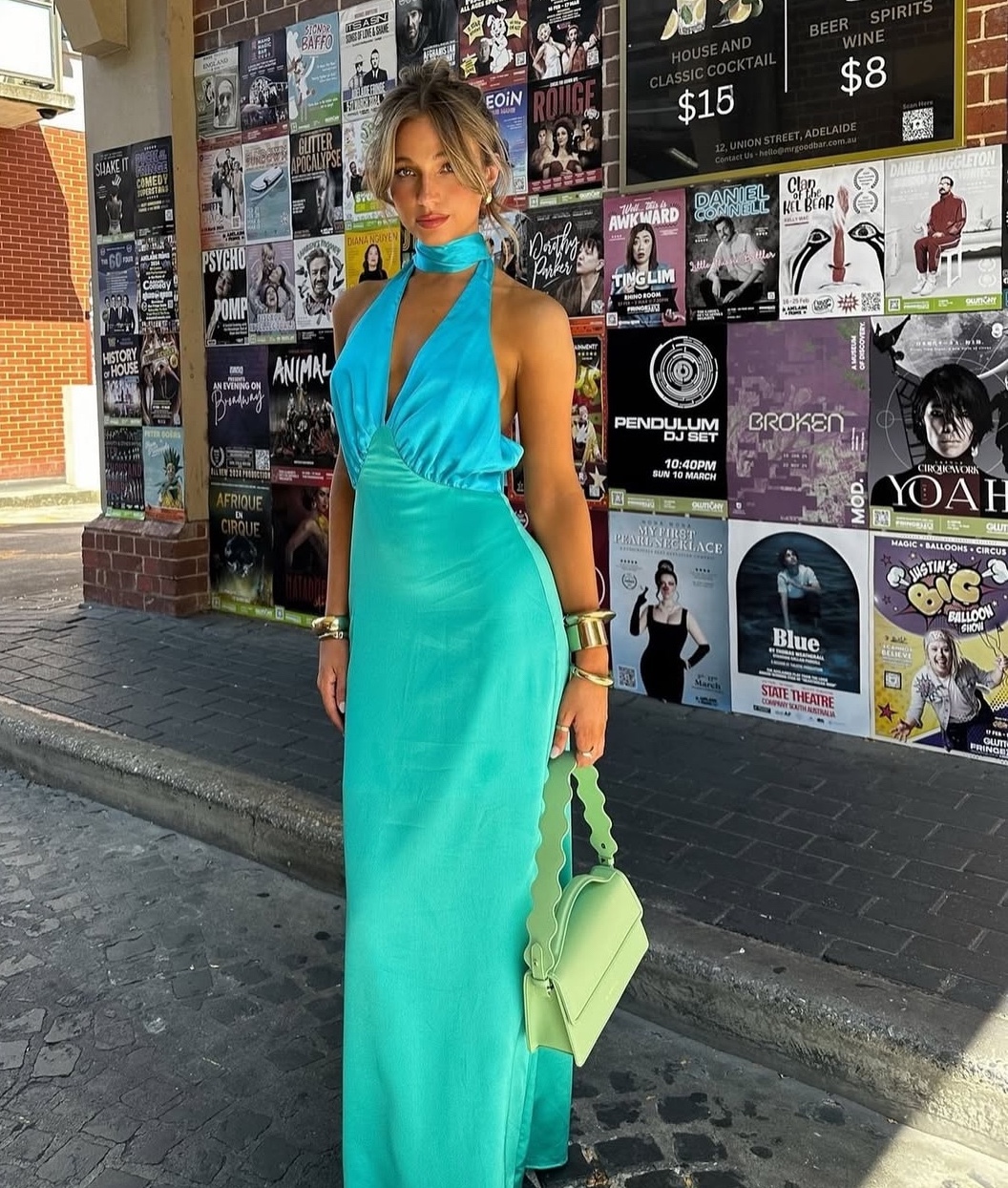 Blue Green Backless Sleeveless Summer Halter Maxi Dress