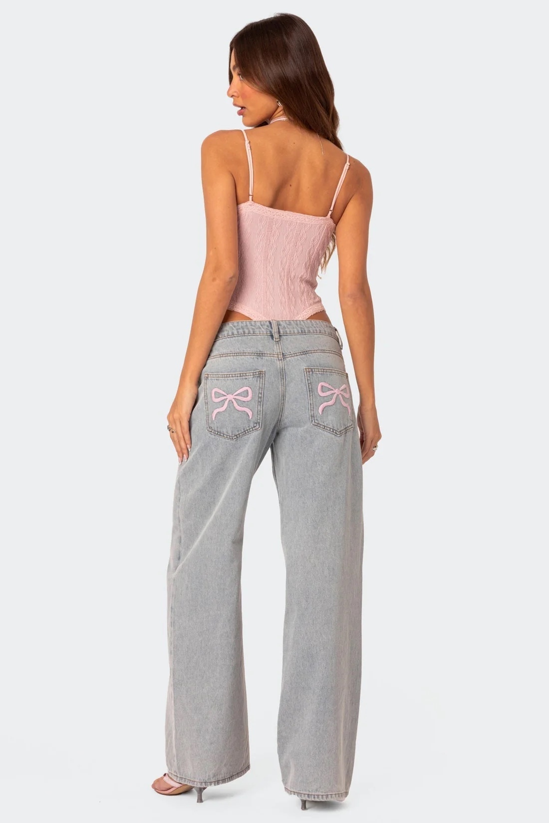 Pink Bow Pocket Straight Leg Boyfriend Jeans