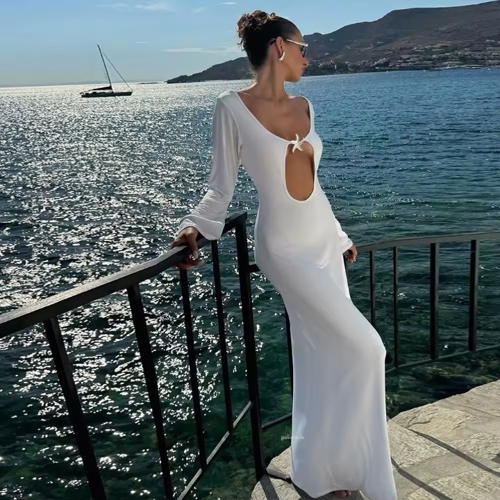 Long Sleeve Cut Out Beach Summer Holiday Maxi Dress