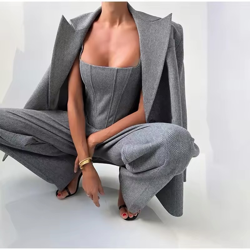 Elegant Office Style 3 Piece Top Jacket & Pants Set
