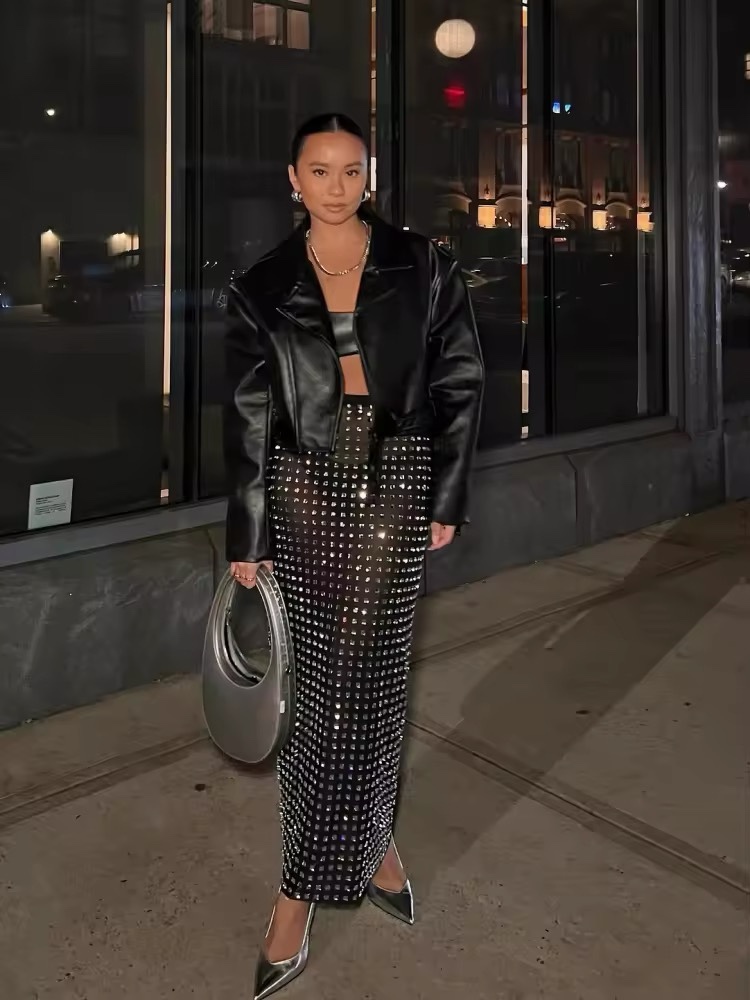 Black Diamond Sequin Maxi Skirt