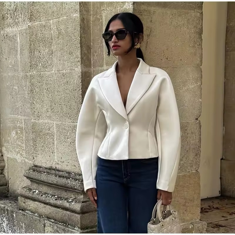 Long Sleeve One Button Turn Collar Blazer