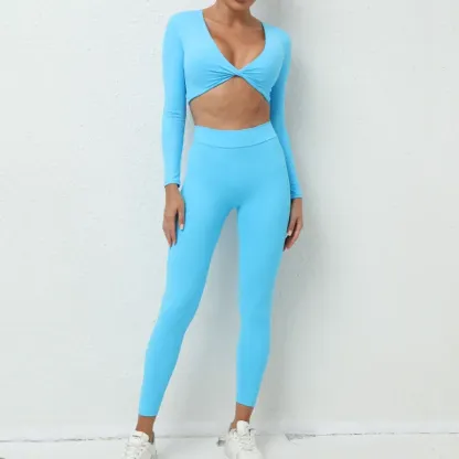  Long Sleeve Gym Crop Top High Waist Leggings Outfit