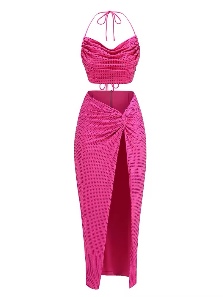 Sequin Glitter Halter Crop Top & Mini Skirt Set