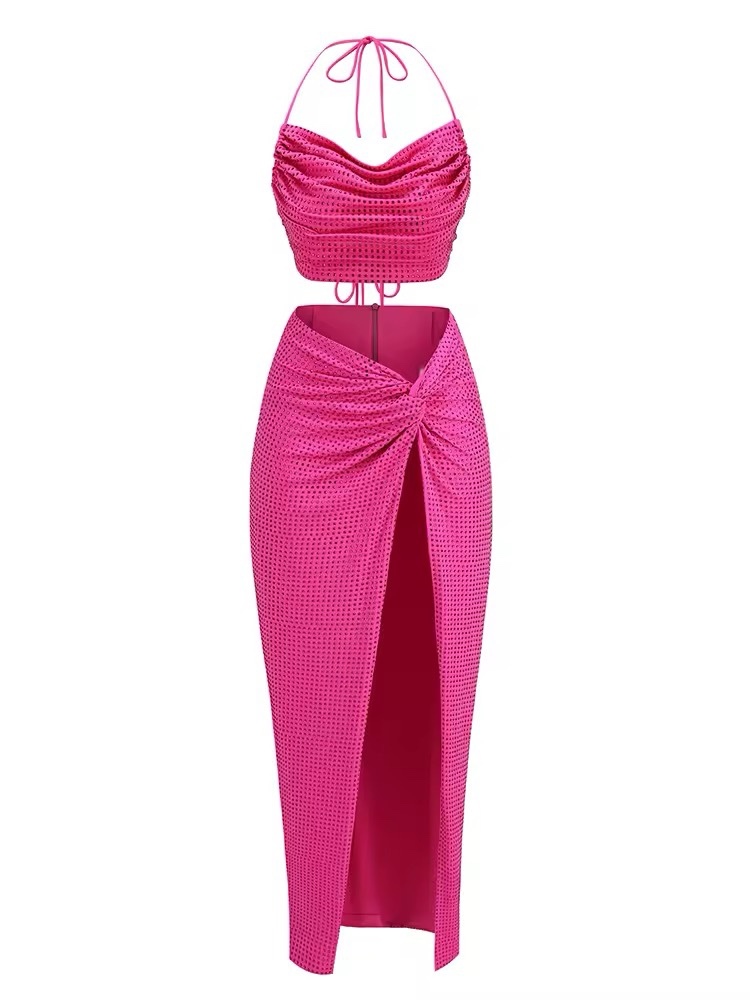 Sequin Glitter Halter Crop Top & Mini Skirt Set