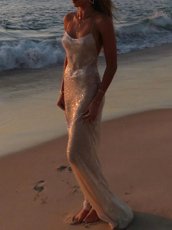 Silver Sequin Glitter Bodycon Maxi Dress