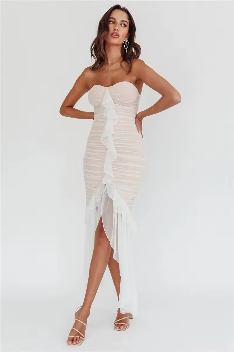 Strapless Mesh Bodycon Midi Dress