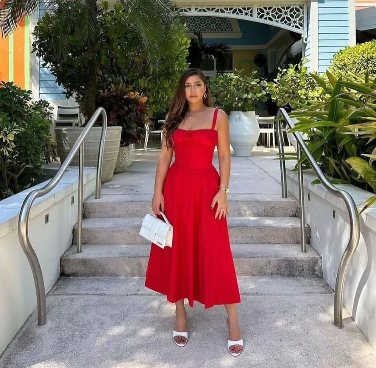 Sleeveless Red A Line Summer Vacation Holiday Midi Dress