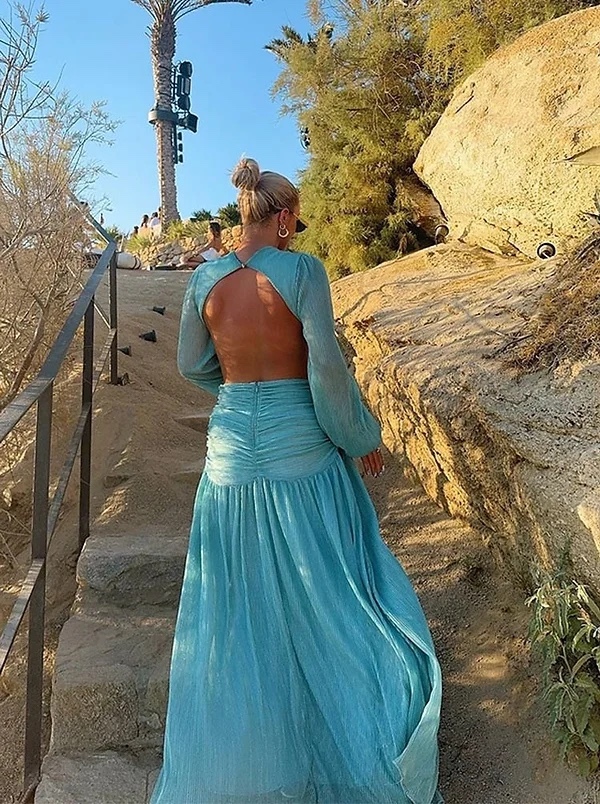 Glitter V Neck Long Sleeve Holiday Maxi Dress