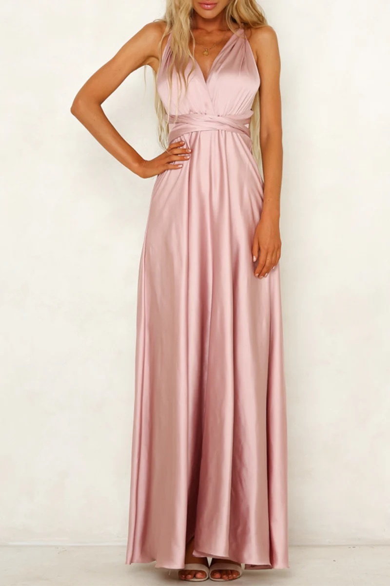 Silk Satin Sleeveless V Neck Occasion Maxi Dress