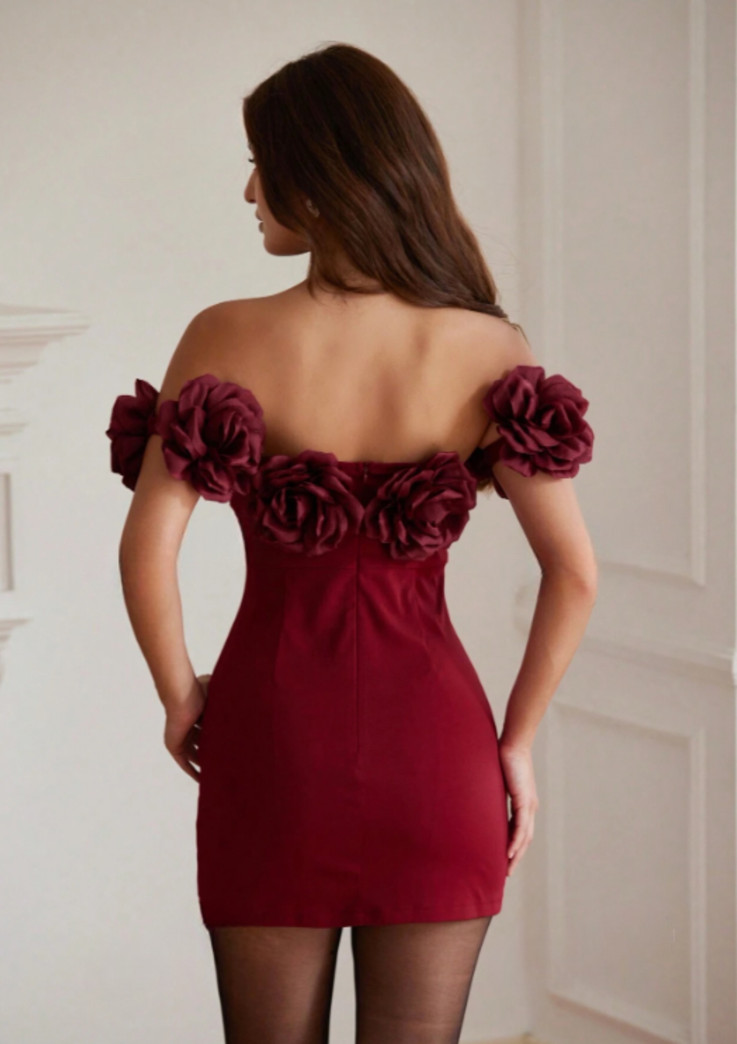 3D Floral Off Shoulder Hem Mini Dress