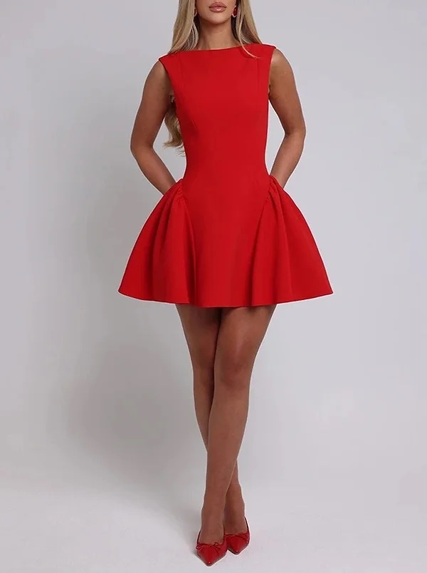 Red Sleeveless A Line Elegant Mini Dress