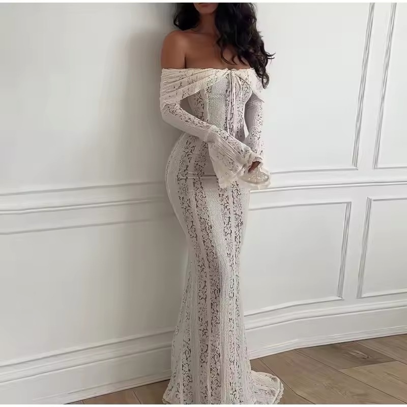 White Off Shoulder Lace Bodycon Summer Maxi Dress