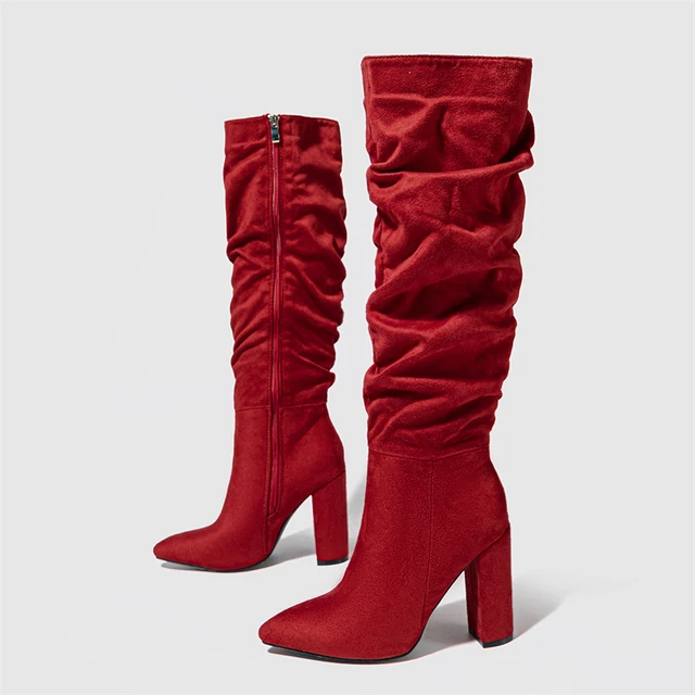 Eilyken Street Style Pleated Pointed Toe Zip Thigh High Boots Female Square Heel Design Over The Knee Women's Shoes