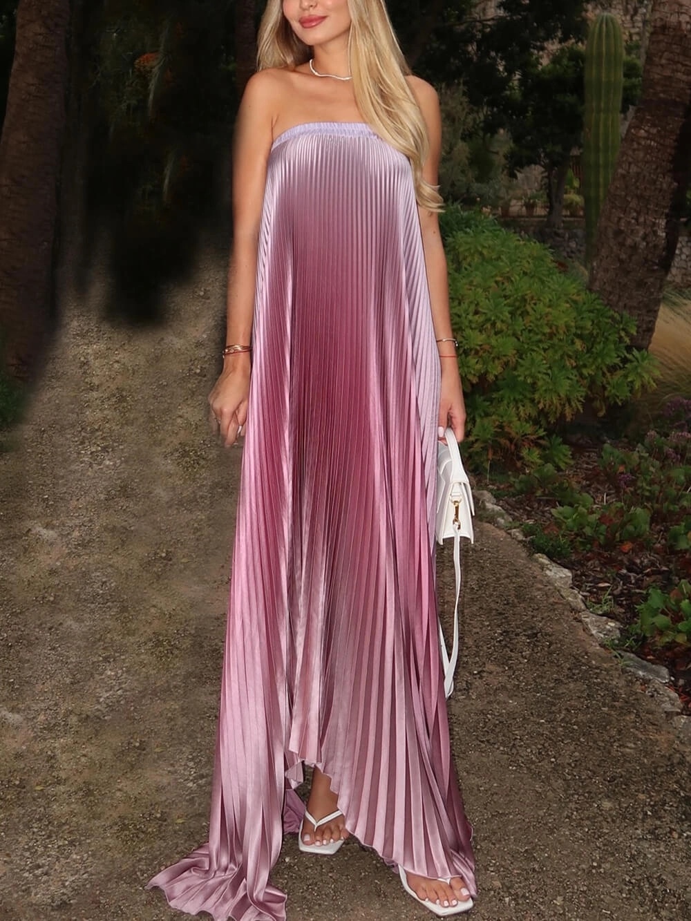 Strapless Pink Gradient Vacation Maxi Dress