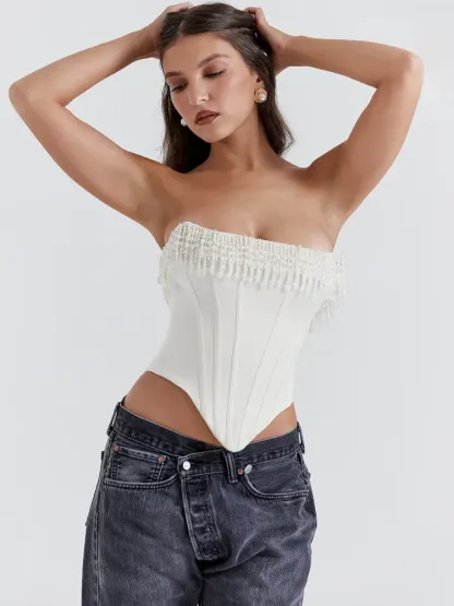 Pearl Tassel Corset Style Crop Top