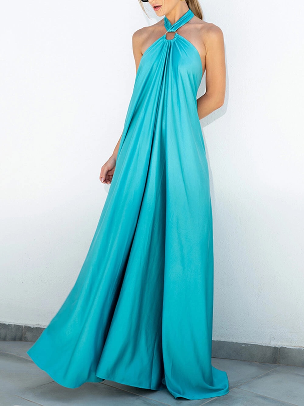 Halter Scoop Neck Holiday Vacation Maxi Dress