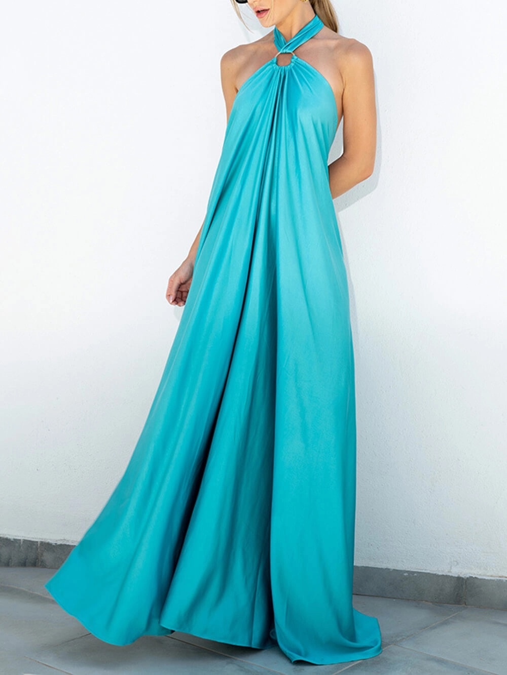 Halter Scoop Neck Holiday Vacation Maxi Dress
