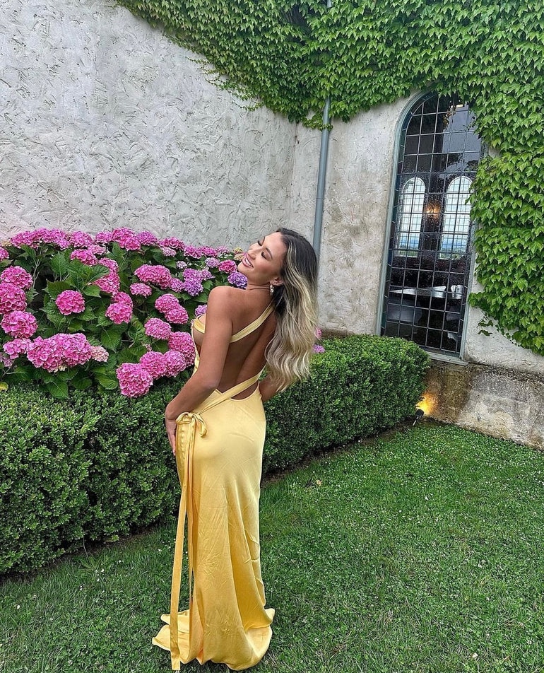 Yellow Open Back One Shoulder Backless Maxi Dress