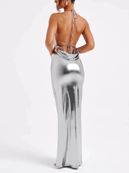 Shiny Metallic Bodycon Maxi Dress