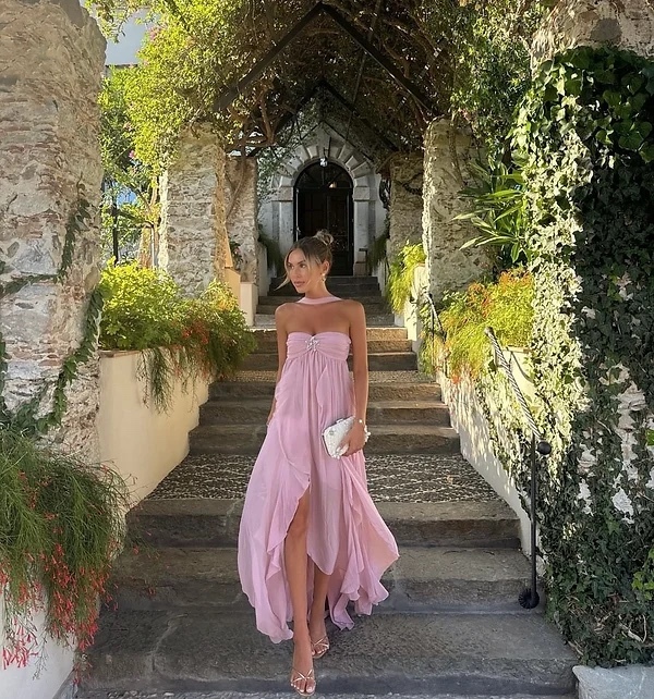 Elegant Ruffle Layered Strapless Maxi Dress